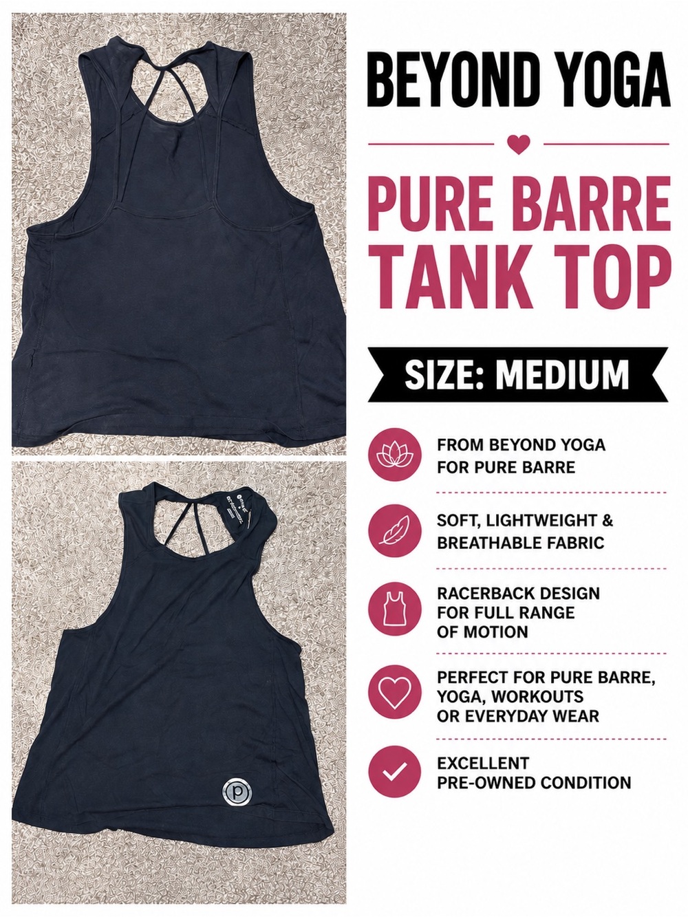 Beyond Yoga Black Pure Barre Racerback Tank Top
